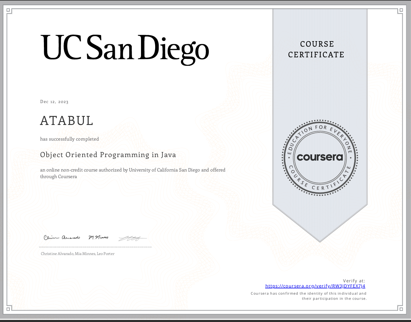 Java Certificate
